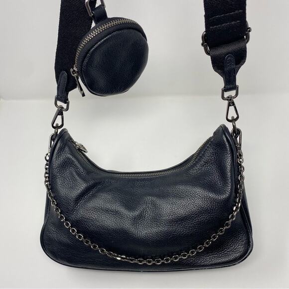 Black Faux Leather 2 in 1 Adjustable + Chain Straps Crossbody Shoulder Bag - Picture 3 of 15